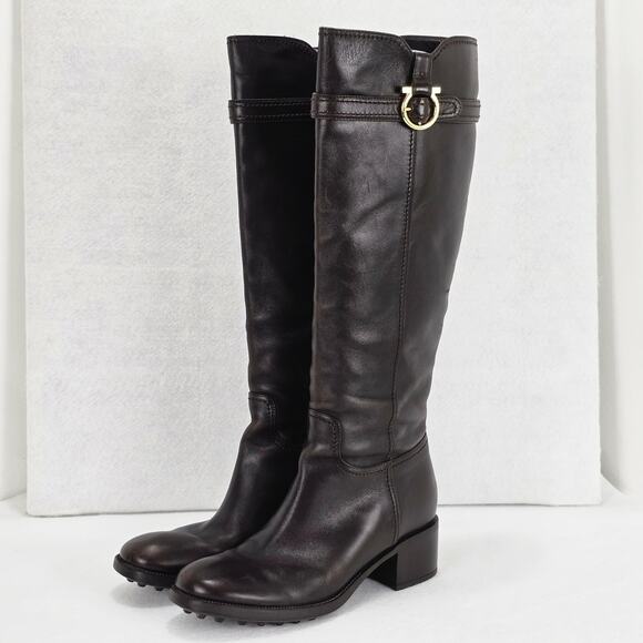Salvatore Ferragamo Dark Brown Leather Riding Boots - Picture 6 of 16